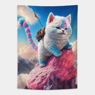 Cotton Candy Cat Climbing Candy Mountain Tapestry