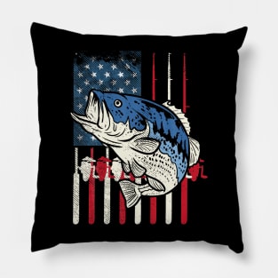 Bass Fish US American Flag Patriotic Fishing Fisherman Pillow