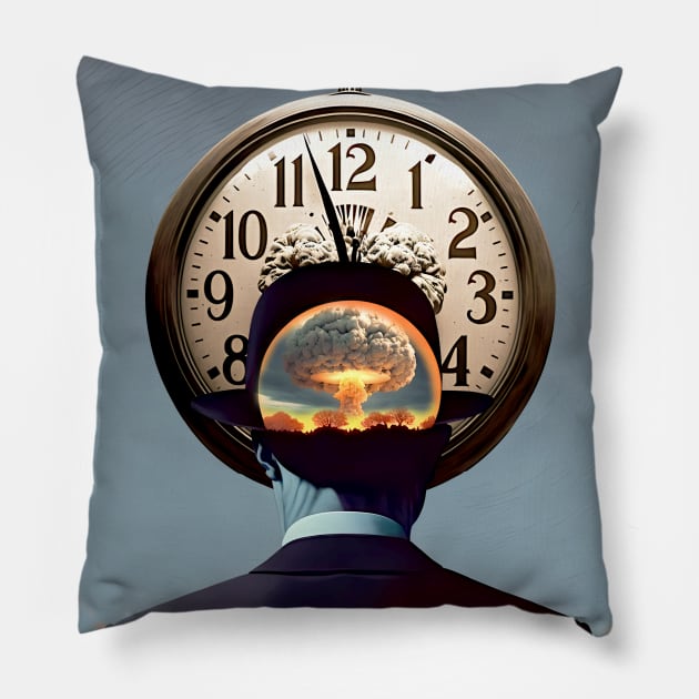 Doomsday Clock 2023 No 1: Ninety Seconds Left to Go on a Dark Background Pillow by Puff Sumo