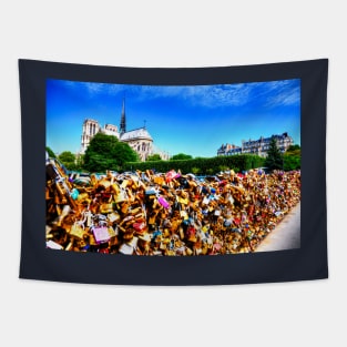 Love Lock Bridge And Notre Dame de Paris Tapestry