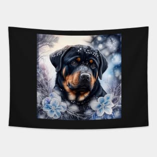 Rottweiler Enjoys Winter Tapestry