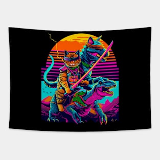 Cat Dinosaur Frenzy Tapestry