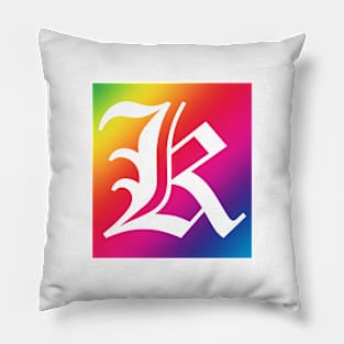 Rainbow White Letter K Pillow