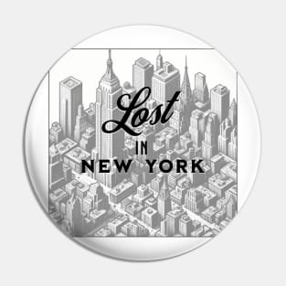 New York Retro Style Street Map Pencil Art in B/W Pin