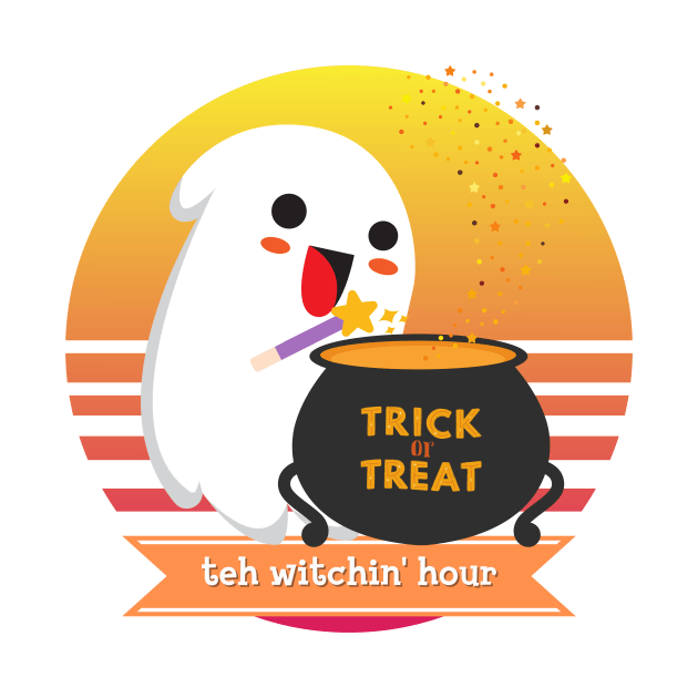 Halloween Cute Ghost Witching Hour Trick or Treat Cauldron Magic Wand by nathalieaynie