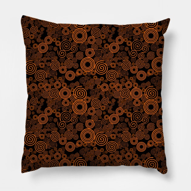 Orange and Black Spiral Pattern Pillow by Design_Lawrence