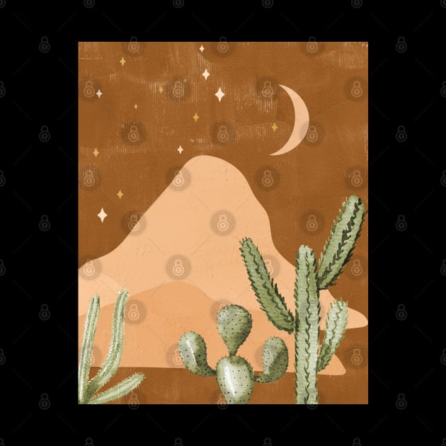 Watercolor Desert Landscape Night by ArunikaPrints