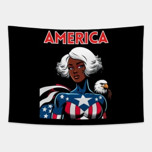 America Black Female Comic Book Superhero Bald Eagle Patriot July 4 Tapestry