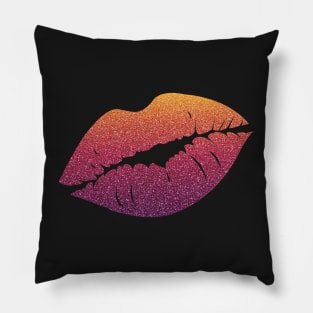 Dark Sunset Ombre Faux Glitter Lips Pillow