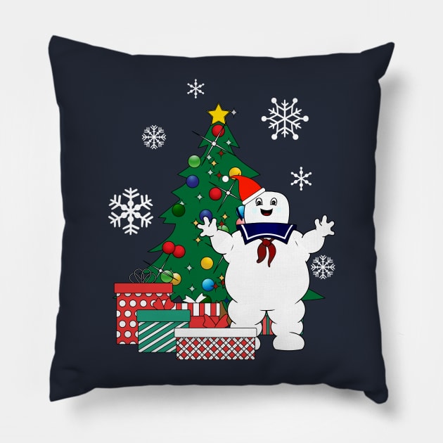 Stay Puft Ghostbusters Around The Christmas Tree Pillow by Nova5