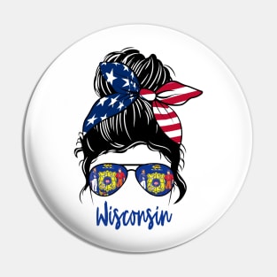 Wisconsin girl Messy bun , American Girl , Wisconsin Flag Pin