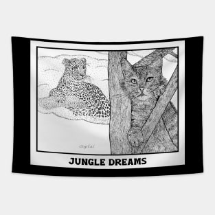 Jungle Dreams of a Household Cat – whimsical cat drawing Tapestry