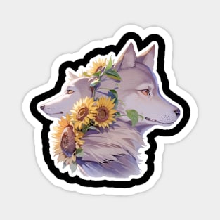 Lone Wolf With Flowers Magnet