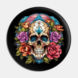 Stained Glass Image of a Crystal Skull Pin