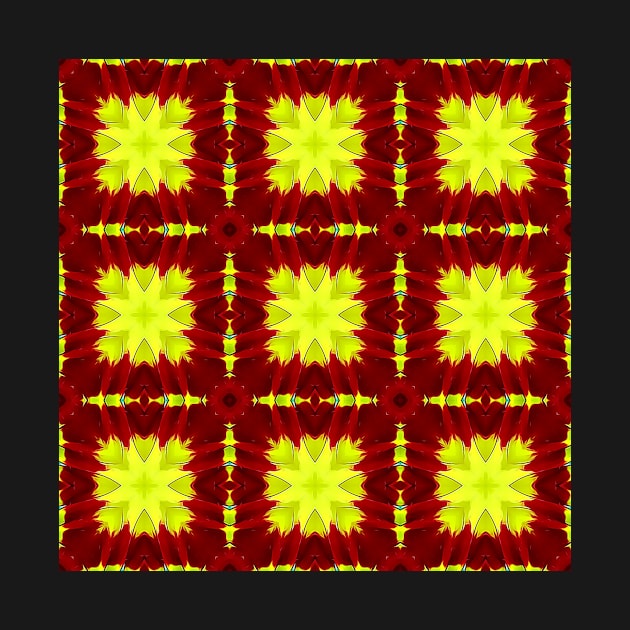 Red Yellow Chysanthemum Pattern Number 3 Yellow Squares by BubbleMench