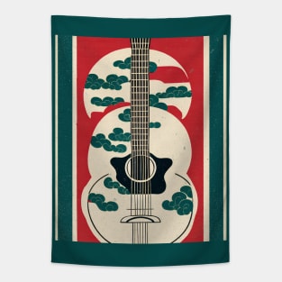 Acoustic Guitar Japanese Style Abstract Artwork Tapestry