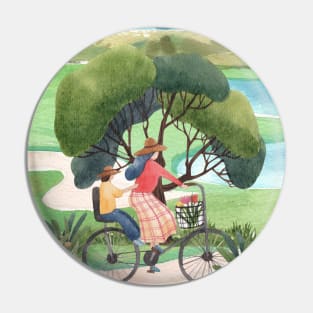 Girl Biking In Nature Pin