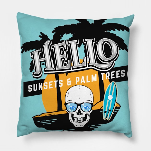 Hipster Skull Ocean Waves Pillow by TrendLory