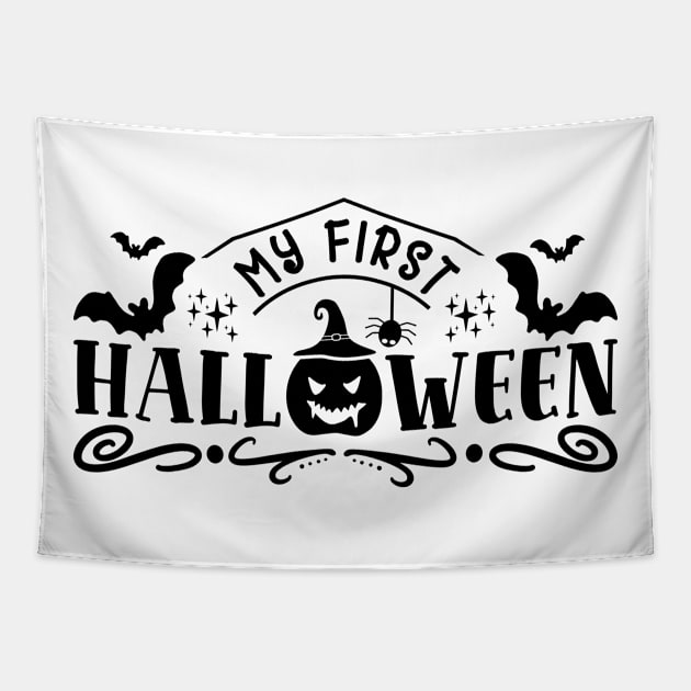 halloween design my first halloween text art Tapestry by MadeBYAhsan