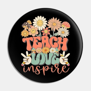 Teach Love Inspire Retro Groovy Daisy Back To School Teacher Pin