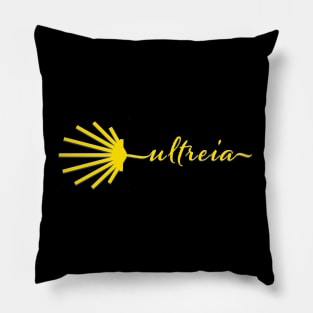 Ultreia Typography Santiago Compostela Yellow Scallop Shell Pillow