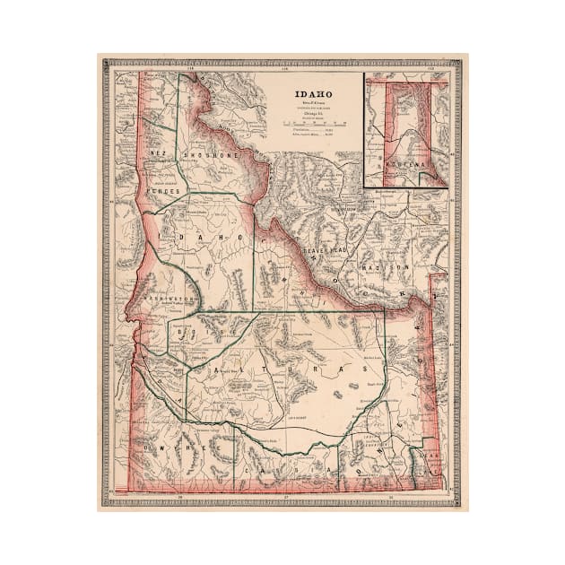 Vintage Map of Idaho (1883) by Bravuramedia