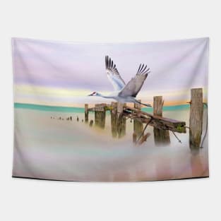 Sandhill Crane and Old Dock Tapestry