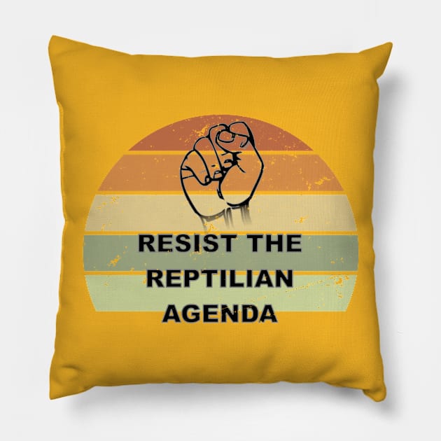 Distressed Resist The Reptilian Agenda Retro Sunset Drawing Pillow by Braznyc