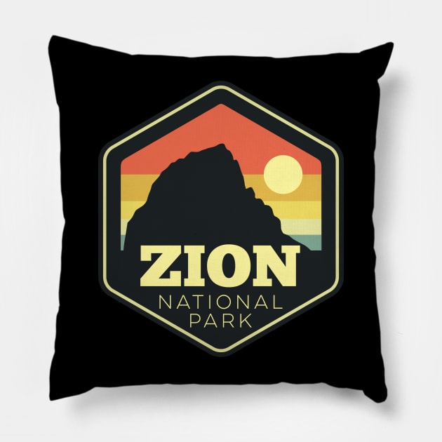 Zion National Park Southern Utah Vintage Sunset Hexagon Pillow by DetourShirts