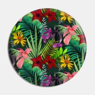 Elegant tropical flowers and leaves pattern purple illustration, dark green tropical pattern over a Pin