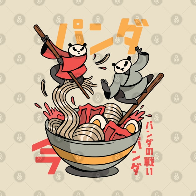 Pandas fighting in ramen by seniart