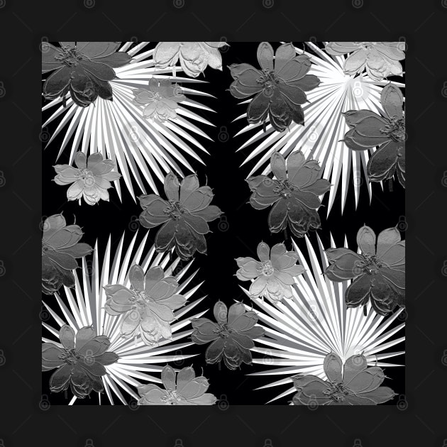 PALM MAGNOLIA SILVER BLACK AND WHITE PATTERN by Overthetopsm