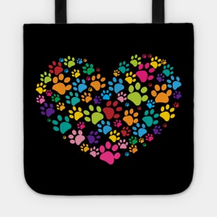 Colorful dog paw print made of heart Tote