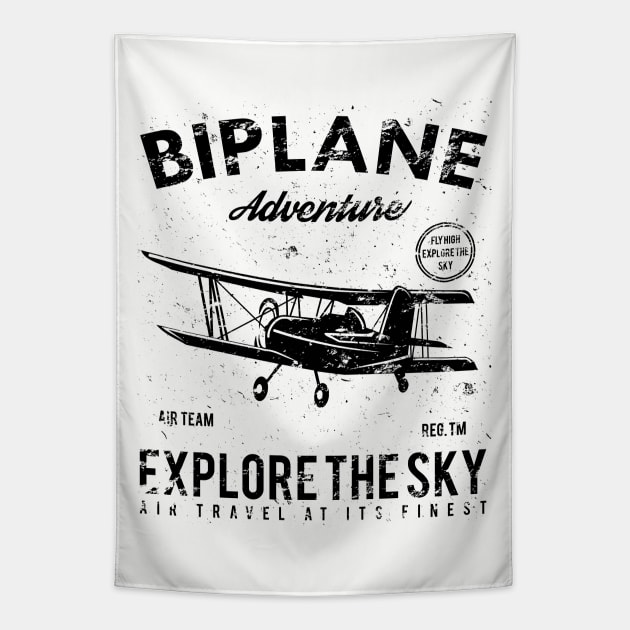 Biplane Adventures, Retro/Vintage Design Tapestry by VintageArtwork