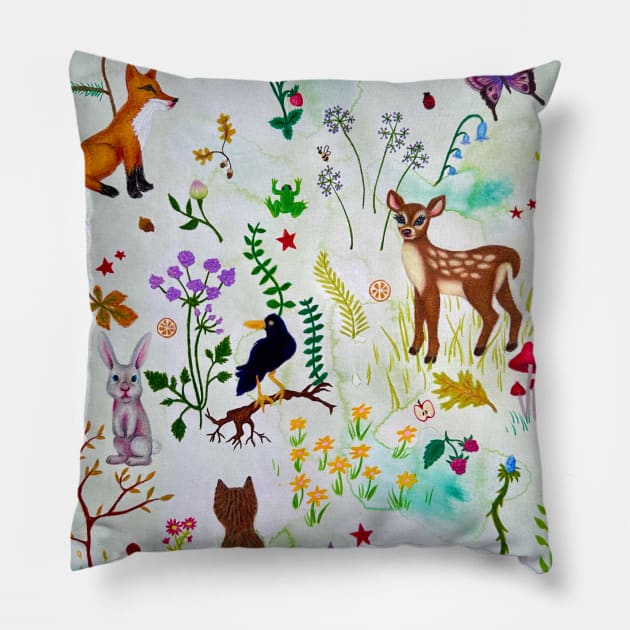 cottage core pattern countryside watercolor flowers Pillow by maoudraw