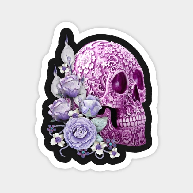 Purple Floral Sugar Skull Day Of The Dead Purple Flowers Magnet by Atteestude