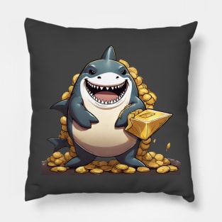 shark with piles of gold Pillow