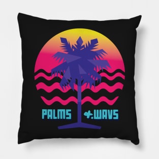 Retro Palms and Wavs Sunset Logo Tee Pillow