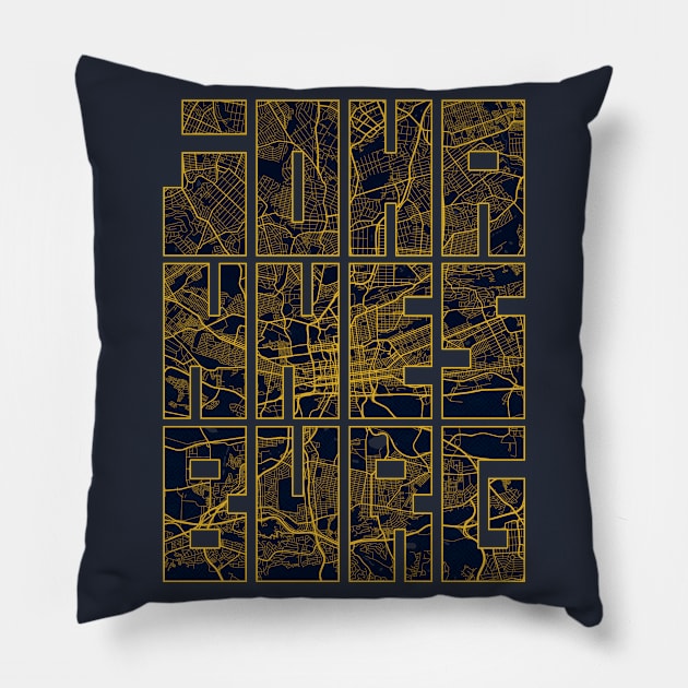 Johannesburg, South Africa City Map Typography - Gold Art Deco Pillow by deMAP Studio