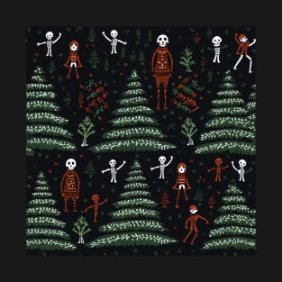 christmas seamless pattern with skeletons T-Shirt