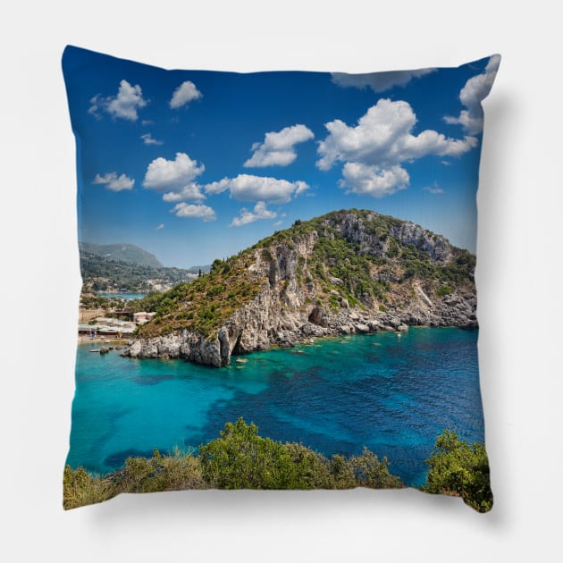 Paleokastritsa bay at Corfu, Greece Pillow by Constantinos Iliopoulos Photography