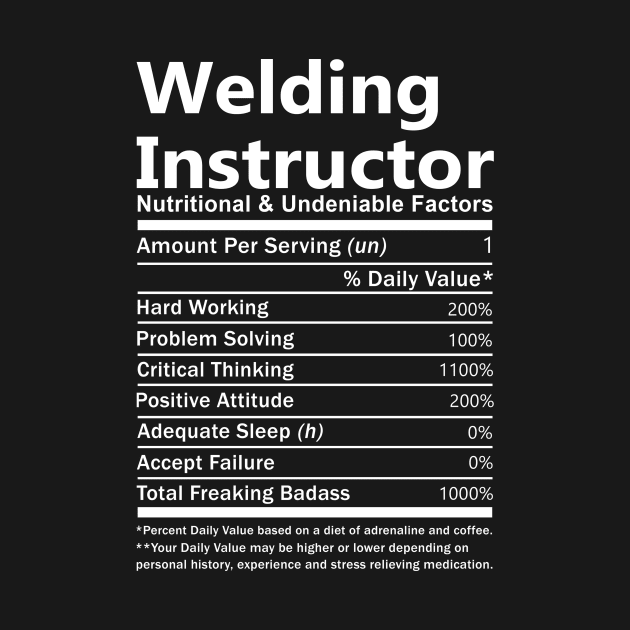 Welding Instructor T Shirt - Nutritional and Undeniable Factors Gift Item Tee by Ryalgi