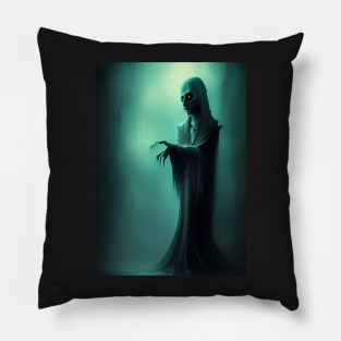 MONKS GREEN EYED GHOST ON HALLOWEEEN Pillow