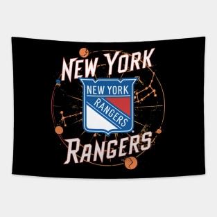 New York Rangers logo against a backdrop of stars and constellatio Tapestry