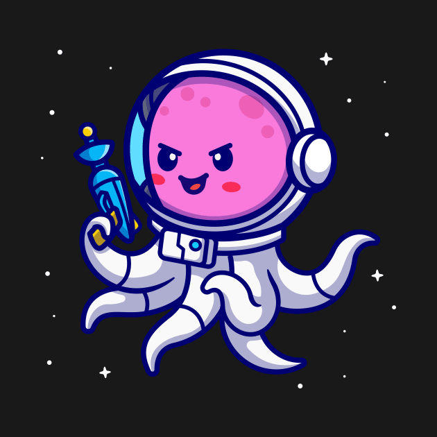 Cute Octopus Astronaut Holding Weapon Cartoon by Catalyst Labs