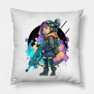 Little Girl with big Gun Pillow