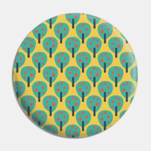 Retro fruit trees teal on yellow Pin