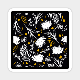 Black Flower Pattern Magnet