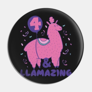 Llamazing 4th Birthday 4 Years Old Llama Girls Kids Gift print Pin