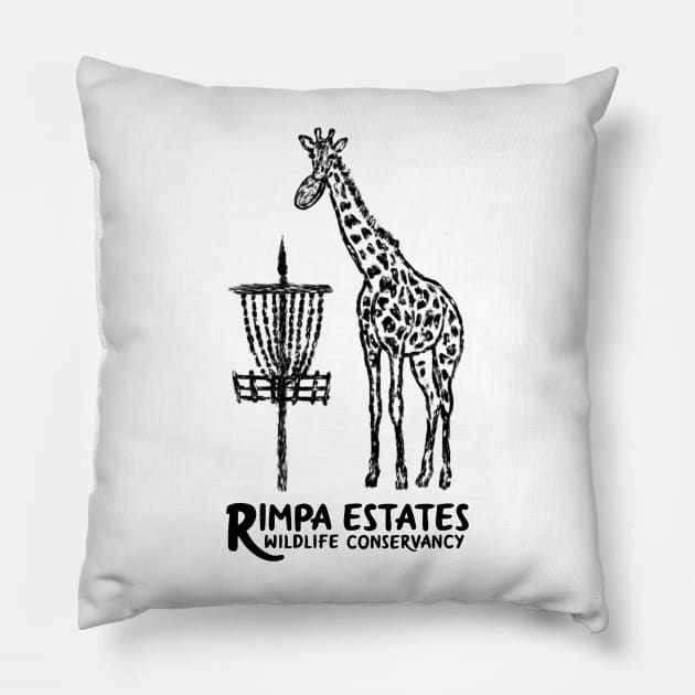 Disc Golf Giraffe, BLACK PRINT Pillow by Uberfy